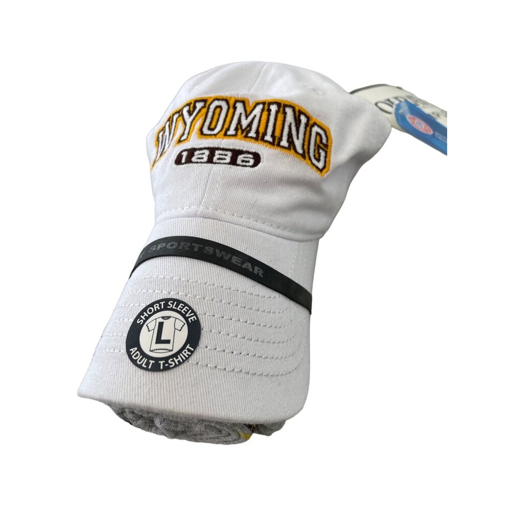 Ouray Sportswear Wyoming 1886 Hat T Shirt Set Large White Gray Cotton Active NEW